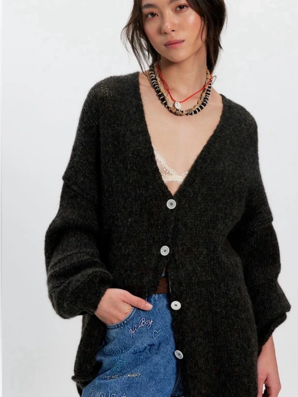 NWT Free People Marina Soft Spun Cardigan Sweater in Espresso